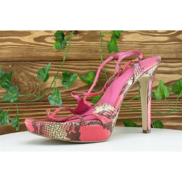 Pink and Brown Strappy High Heels - Picture 1 of 7